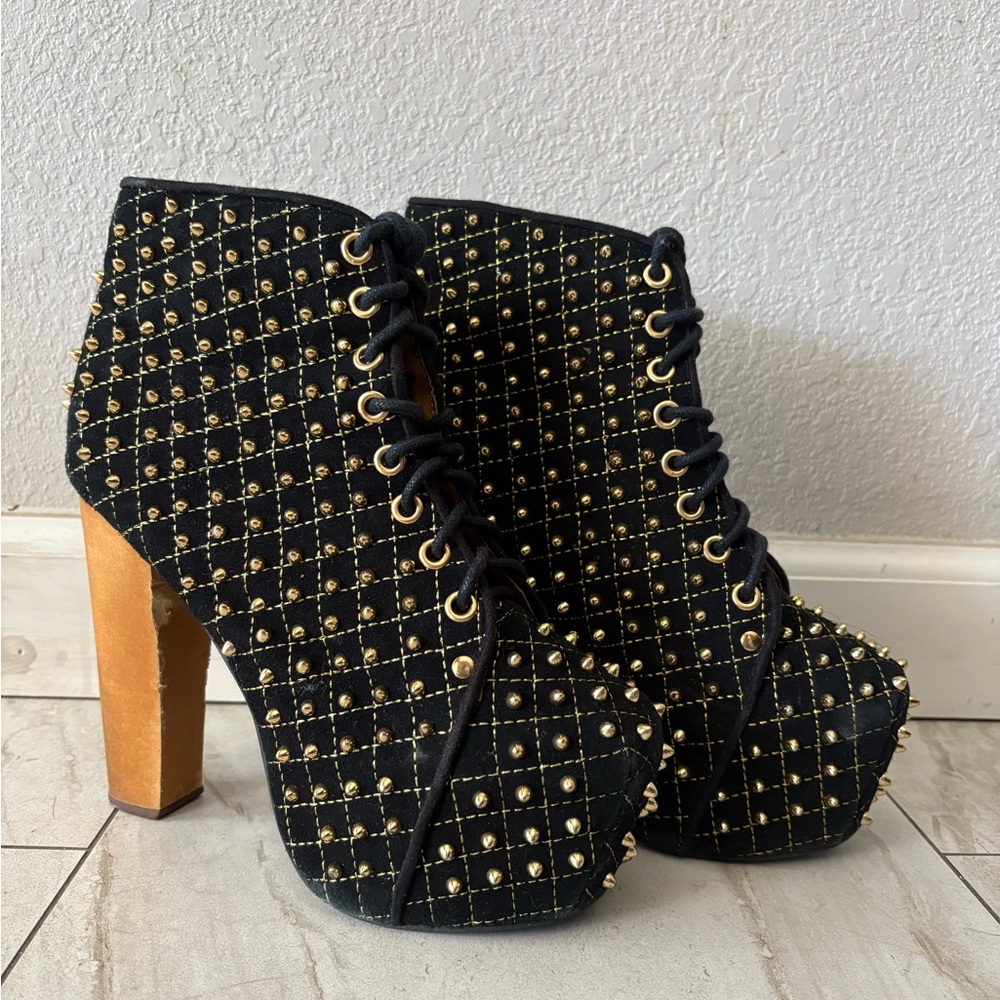 Studded Black and Gold Ankle Boots